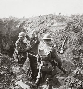 Examining a Jerry prisoner to obtain information which enables us to anticipate an enemy attack
